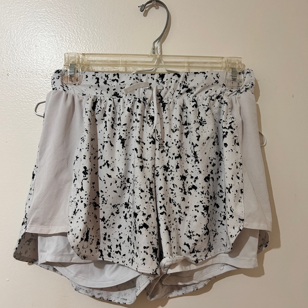 Avia Women's Athletic Shorts in Black and White Splatter